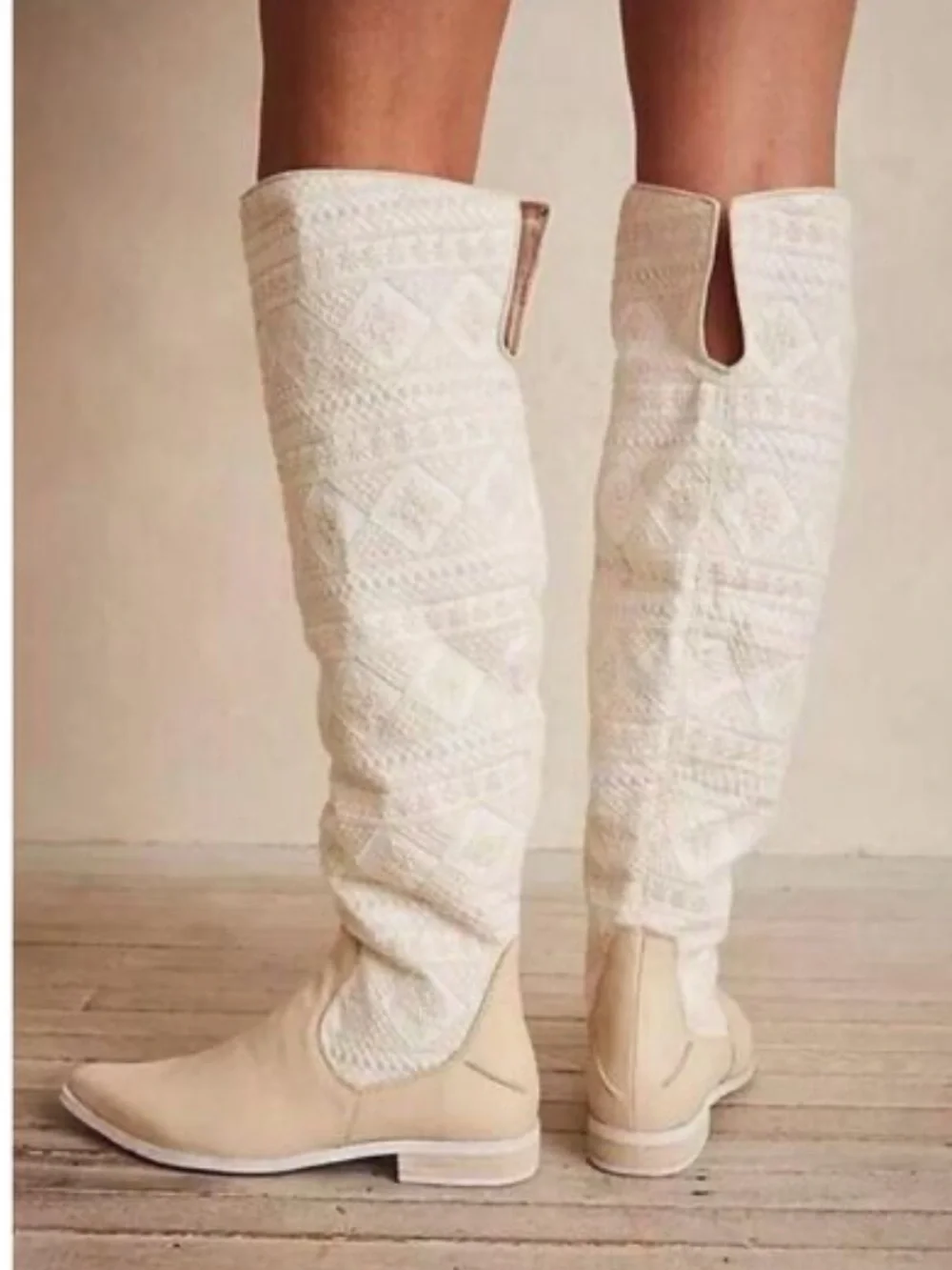 New Free People Bren Textile Slouch Knee High Lace Boots